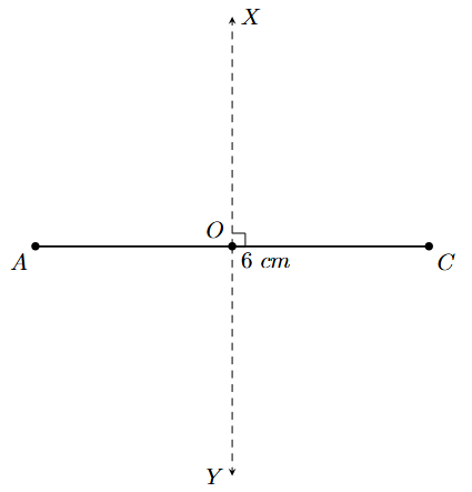 Construct perpendicular line XY at O